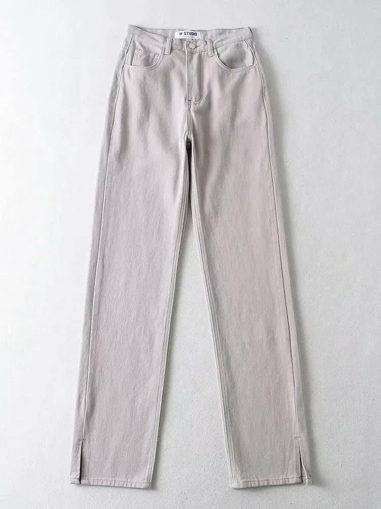 Jean droit Slim fendu pour femme, pantalon en Denim, taille haute, Vintage, Long, fente à la cheville, noir, 2023