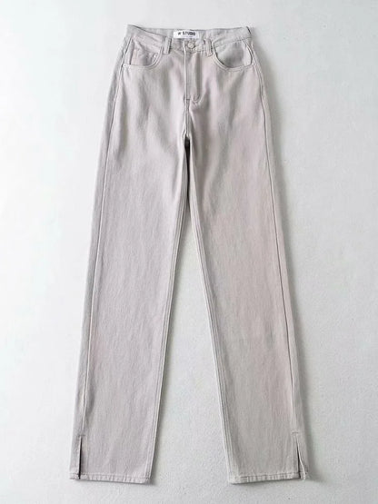 Jean droit Slim fendu pour femme, pantalon en Denim, taille haute, Vintage, Long, fente à la cheville, noir, 2023