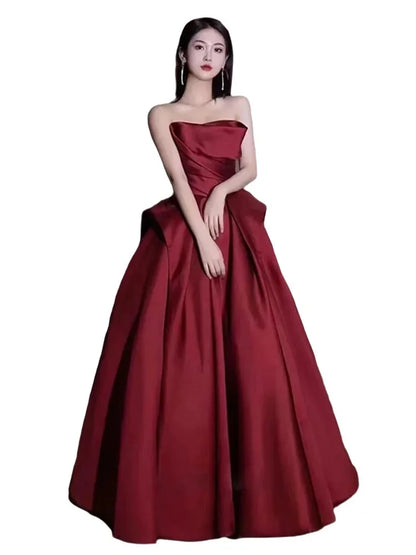 Robes de soirée femmes soirée satin bretelles hôte robe de soirée femme banquet tempérament mariée toast vin rouge noir robe de bal