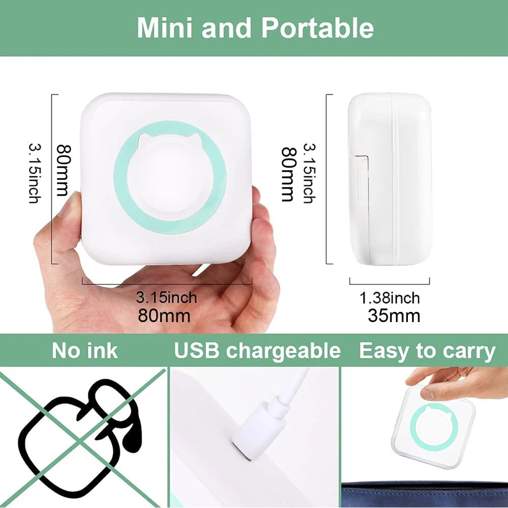 Mini imprimante photo sans fil pour iPhone et Android, imprimante d'étiquettes, impression thermique portable BT, attro