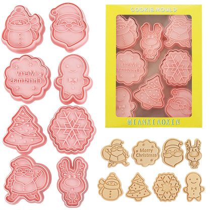 Emporte-pièces de noël, 8 pièces, Design de renne 3d, timbres à biscuits, outils de cuisson de flocons de neige, moules à biscuits en gaufrage