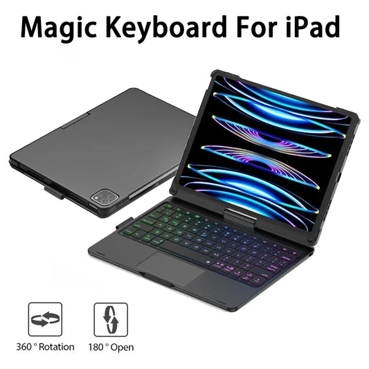360 Degree Rotating Backlit Magic Keyboard Case for iPad Air11 13 2024 M2 Pro 11 12.9 10.5 10.2 7/8/9th10th iPad Cover for Air 4 5 Funda