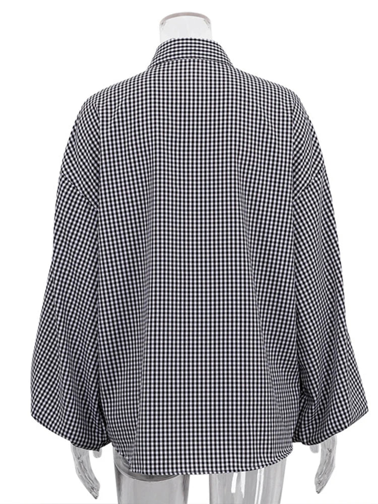 Mumaroho-Chemisier noir à manches longues pour femme, chemise à carreaux vintage, femme, automne, hiver, 2023