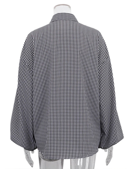 Mumaroho-Chemisier noir à manches longues pour femme, chemise à carreaux vintage, femme, automne, hiver, 2023