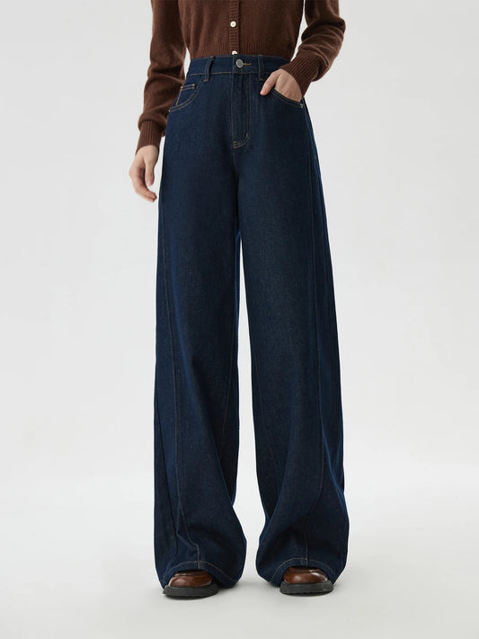 FSLE 2025 nouveauté femmes jean taille haute coton jambe large pantalon Denim foncé bleu ample longueur de plancher femme jean Streetwear