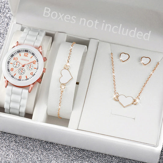 Ensemble de montres à quartz avec bracelet en silicone pour femme,  sans boîte, 5 pièces, 6 pièces