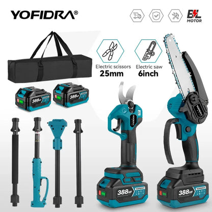 YOFIDRA – tronçonneuse électrique à poteau télescopique sans balais 3 en 1, outil de ciseaux de cisaillement de sécateur hautement évolutif pour broche de batterie Makita 18V