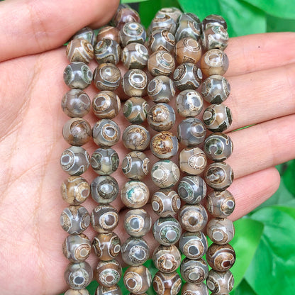 Perles rondes de football tibétaines en pierre naturelle d'agate DZI, 8mm 10mm, entretoise ample ronde pour la fabrication de bijoux, accessoires de bracelet à faire soi-même