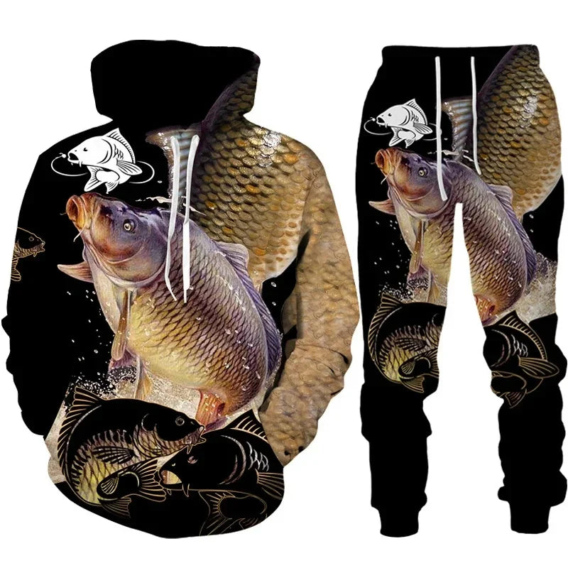 Solomon-Ensemble de sweat à capuche à manches longues pour hommes, impression de poisson 3D, mode de pêche décontractée, pull sportif en plein air, surdimensionné, haute qualité