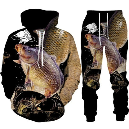 Solomon-Ensemble de sweat à capuche à manches longues pour hommes, impression de poisson 3D, mode de pêche décontractée, pull sportif en plein air, surdimensionné, haute qualité