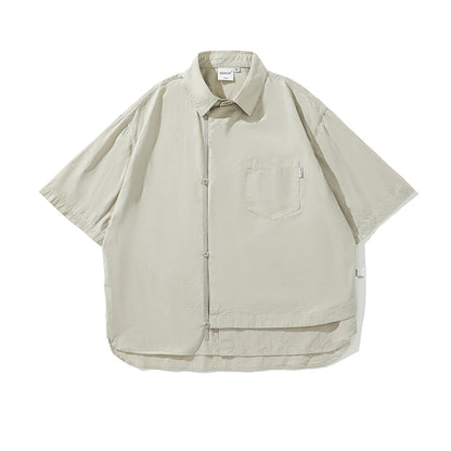 Ensemble coréen pour hommes, chemise à manches courtes + plusieurs poches, Short d'outillage, couleur unie, rétro, tendance d'été, ensemble deux pièces
