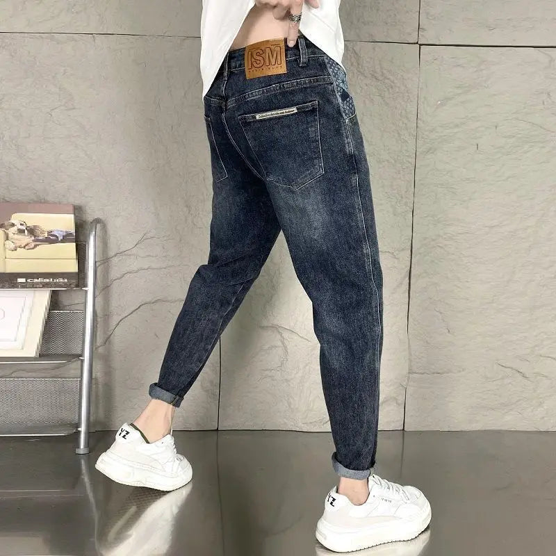 Jean en denim de luxe pour hommes, monochrome, vintage, pantalon élastique délavé, bleu pour l'automne, designer Baggy FJJ, nouveau