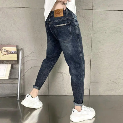 Jean en denim de luxe pour hommes, monochrome, vintage, pantalon élastique délavé, bleu pour l'automne, designer Baggy FJJ, nouveau