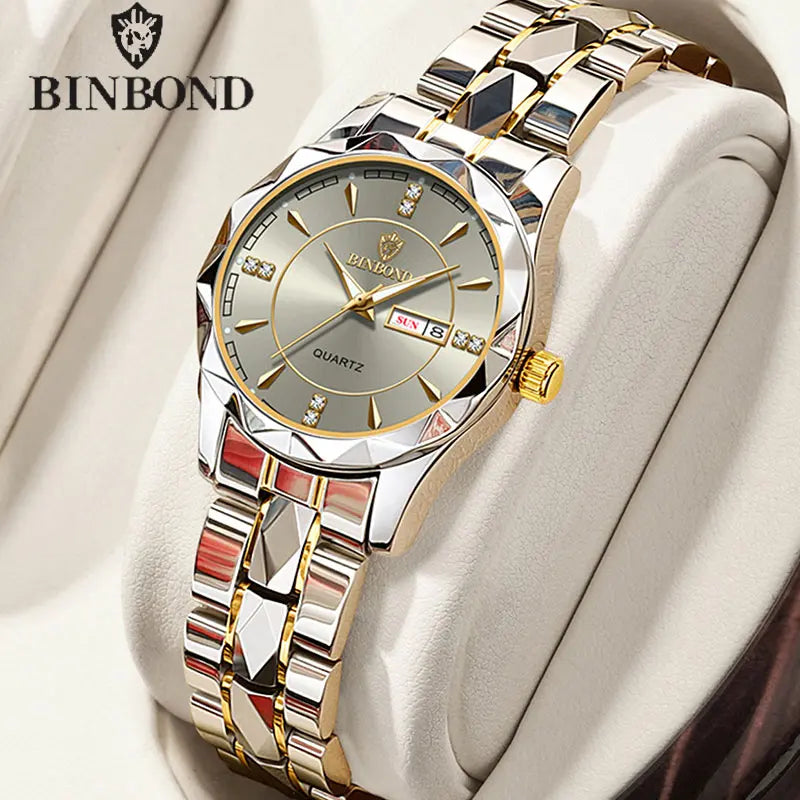 BINBOND montres  en acier inoxydable montre à Quartz étanche lumineux Date