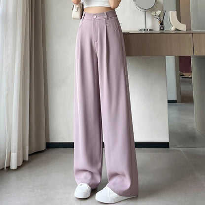 Pantalon de costume violet à jambes larges pour femmes, taille haute, ample, droit, décontracté, Slim Fit, nouvelle collection printemps été 2025