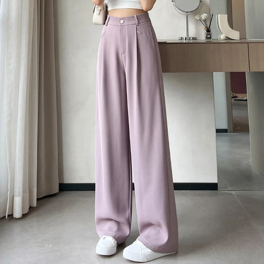 Pantalon de costume violet à jambes larges pour femmes, taille haute, ample, droit, décontracté, Slim Fit, nouvelle collection printemps été 2025