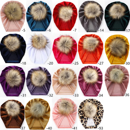 Chapeau boule de fourrure en tissu velours solide pour enfants garçons filles bébé accessoires de photographie grand pompon nœud supérieur automne hiver oreille bonnet chaud