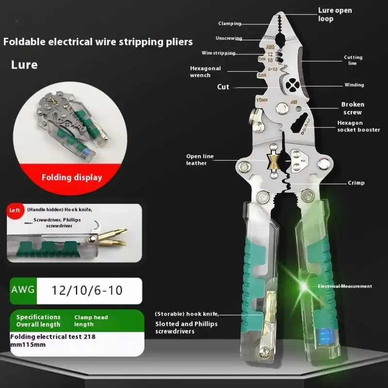 ★ ★ ★ Dénudeur de fil pliable avec stylo de Test électrique, séparateur de fil d'électricien, pince à enrouler, pince à sertir, outil manuel