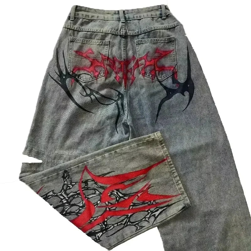 Baggy jean femmes américain Streetwear à la mode lavé Denim pantalon rétro Hip Hop haute rue cloche-bas
