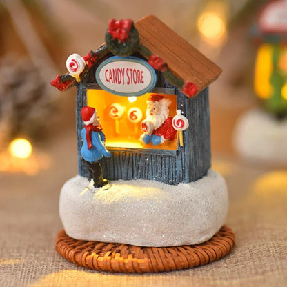 Artisanat de noël en résine, Village de noël, musique lumineuse, petite maison, bonhomme de neige, lumières LED, cadeau de vacances, décoration de maison, ornements 2024
