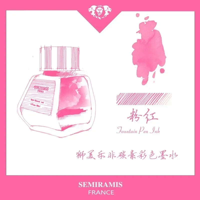 SEMIRAMIS 25 couleurs 30 ml  encre stylo plume sans carbone