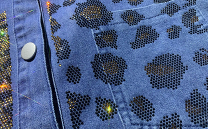 Mode 2 pièces ensembles femmes tenues dessin animé léopard diamants Denim pantalon ensemble été décontracté Cardigan à manches courtes Cowboy survêtement