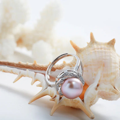 Bague en argent sterling 925 pour femme, grande perle naturelle, anneau en pierre réglable, perle blanche/rose/violette,