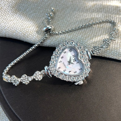 Montres à Quartz en acier inoxydable pour femmes, cloutées en strass et diamants, montre-Bracelet avec Bracelet réglable, décoration de poignet