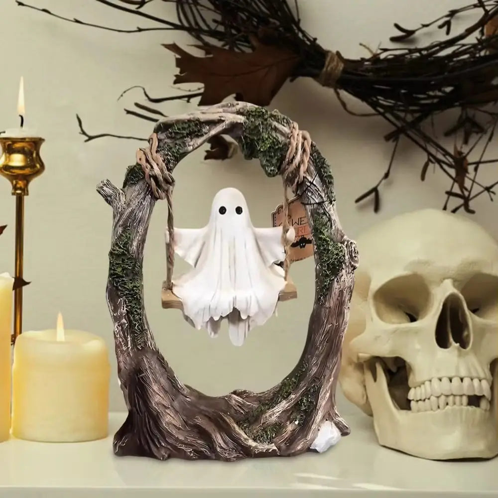 Fantôme sur balançoire sur le thème d'halloween, Statue artisanale