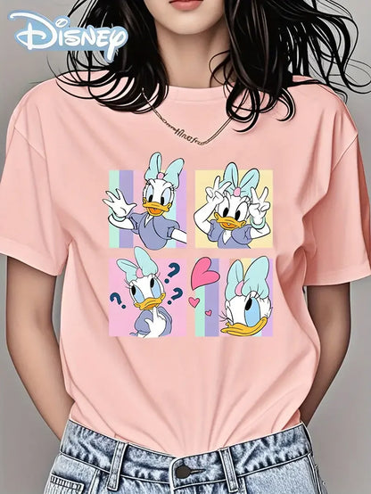 Femmes Daisy Duck T-shirt Filles Couple Unisexe Coton T-shirt Décontracté Col Rond Hauts Décontracté À La Mode Surdimensionné Manches Courtes Vêtements
