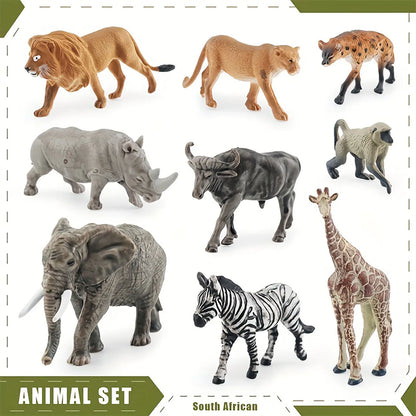 Simulation d'animaux sud-africains, 9 pièces, zèbre, Lion, girafe, rhinocéros blanc, modèle d'éléphant africain, jouet, ornements