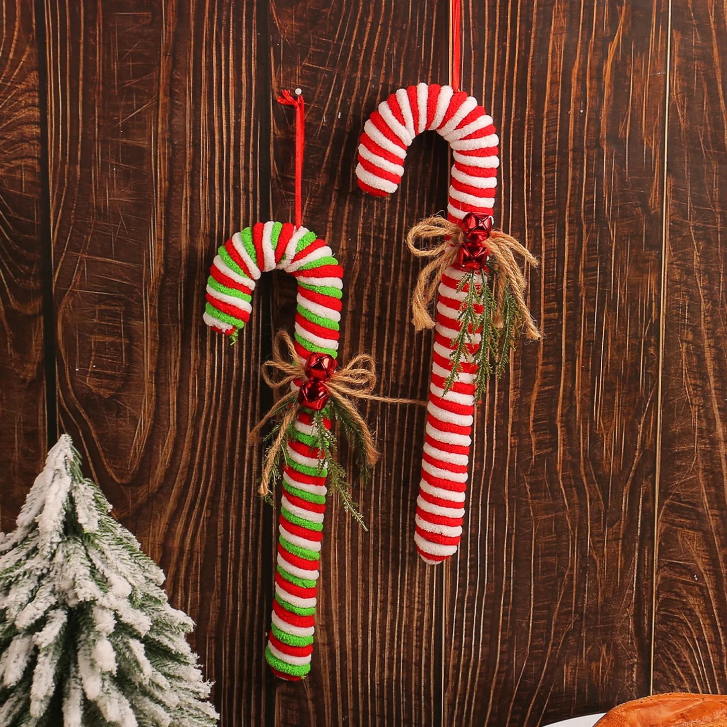 Ornements de crochet de canne de bonbon doux en peluche de Noël, rouge et blanc, arbre de Noël, accessoires de confrontation, décor de fête de vacances parfait