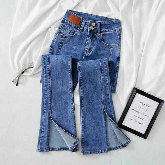 Jeans évasés fendus taille haute pour femmes, pantalons en denim vadrouille décontractés, streetwear vintage, vêtements assortis, mode printemps et été, nouveau