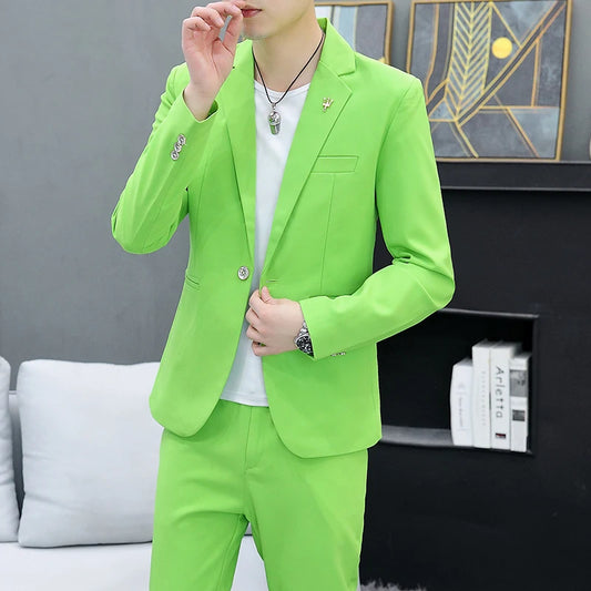 Ensemble deux pièces slim coréen pour hommes, costume et pantalon, beau coiffeur, style britannique, tendance décontractée, mode printemps et automne 2024
