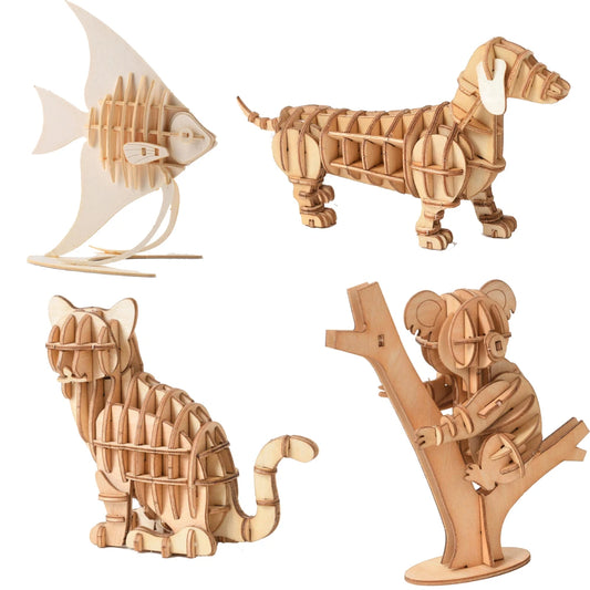 Planche de puzzle en bois 3D pour enfants, jouets d'assemblage de chat, bloc de construction fait à la main, découpé au Laser, modèle de puzzle de Koala de poisson Montessori