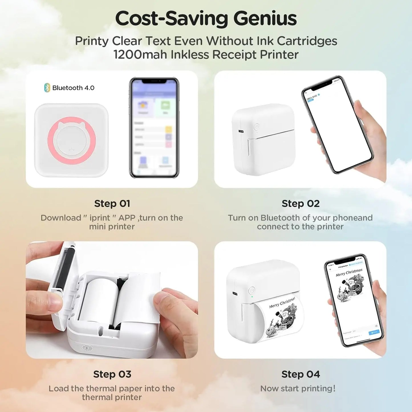 Mini imprimante photo sans fil pour iPhone et Android, imprimante d'étiquettes, impression thermique portable BT, attro