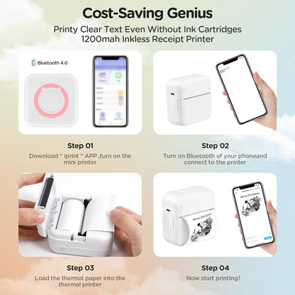 Mini imprimante photo sans fil pour iPhone et Android, imprimante d'étiquettes, impression thermique portable BT, attro