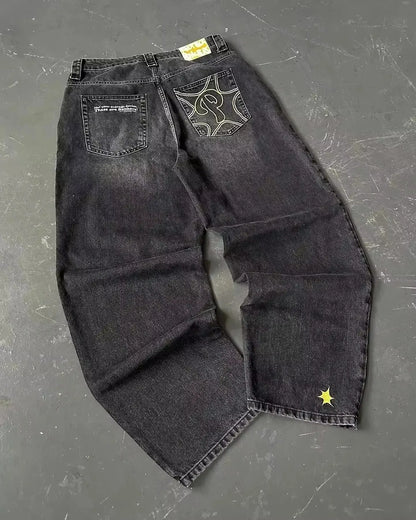 Baggy jean femmes américain Streetwear à la mode lavé Denim pantalon rétro Hip Hop haute rue cloche-bas