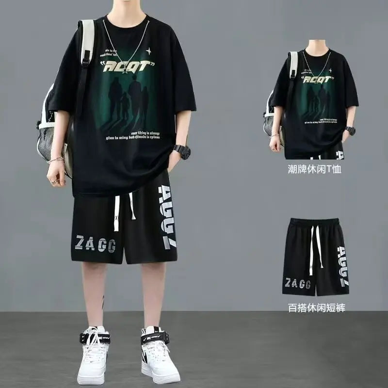 Short hommes costume été Joggers ensemble mode coréenne graphique T-shirt multi-poches Cargo pantalon 2 pièces ensemble hommes survêtements 2025 nouveau