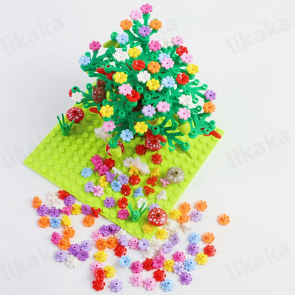 100 pièces MOC blocs de construction de fleurs colorées bricolage belles jardins briques jouets ville arbre maison scène plantes accessoires pour les filles