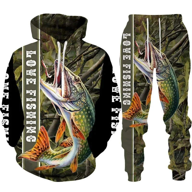 Solomon-Ensemble de sweat à capuche à manches longues pour hommes, impression de poisson 3D, mode de pêche décontractée, pull sportif en plein air, surdimensionné, haute qualité