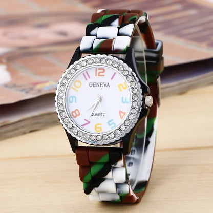 Montres de luxe pour femmes, arc-en-ciel, diamant, quartz, silicone, étanche,