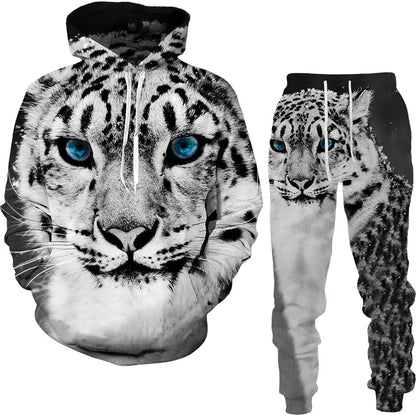 Ensemble de survêtement imprimé tigre animal 3D pour hommes, sweat à capuche et pantalon décontractés, streetwear à la mode, vêtements trempés, automne, hiver, 2 pièces