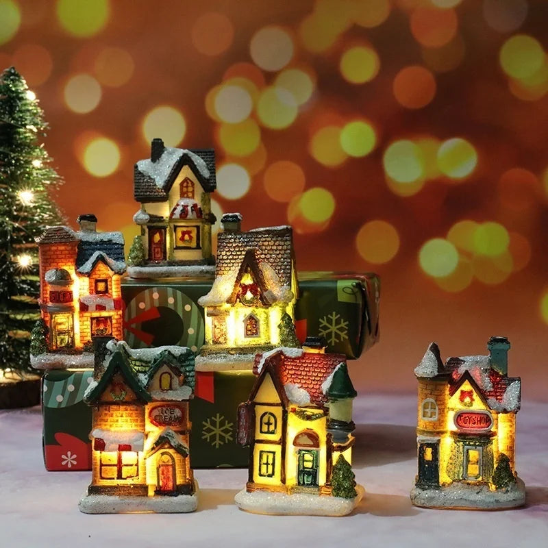 Nouvelles décorations de noël en résine, petite maison, Micro paysage, petits ornements, cadeaux de noël