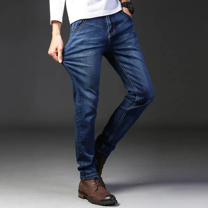 Pantalon en Denim pour hommes, confortable, doux, décontracté, coupe Slim, droit, mode masculine, marque légère, vêtements extensibles de luxe