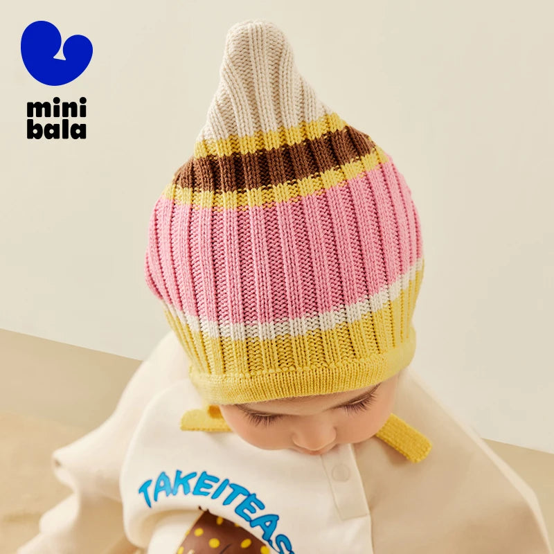 Mini Bala – chapeau de Protection des oreilles pour enfants, bloc de couleurs, pour garçons et filles, casquette tricotée rétro tendance, nouvelle collection automne et hiver 2025