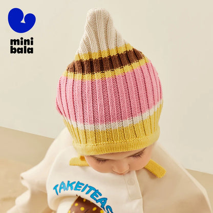 Mini Bala – chapeau de Protection des oreilles pour enfants, bloc de couleurs, pour garçons et filles, casquette tricotée rétro tendance, nouvelle collection automne et hiver 2025