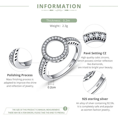 BAMOER-Bagues rondes en argent regardé 100% pour femme, cercle CZ, bijoux, cadeau de Noël, 925 authentique, toujours clair, SCR041