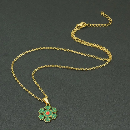 Collier thème de noël, chaîne de couleur or, couronne de flocon de neige du père noël, pendentif d'arbre de bonhomme de neige, cadeaux de Festival, accessoire saisonnier