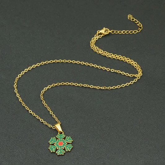 Collier thème de noël, chaîne de couleur or, couronne de flocon de neige du père noël, pendentif d'arbre de bonhomme de neige, cadeaux de Festival, accessoire saisonnier